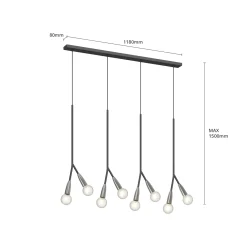 Lucande Carlea -riippuvalo, 8-lamp. musta-nikkeli