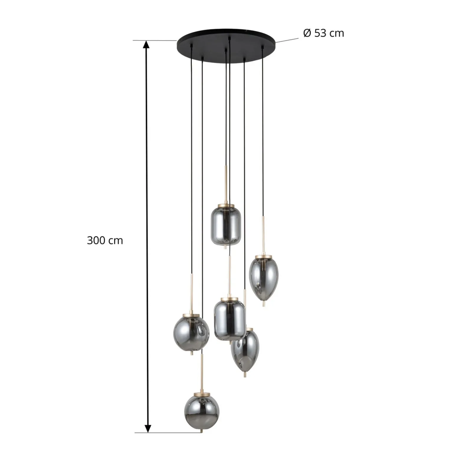 Lucande Elani-riippuvalaisin, 6-lamppuinen, Ø 62 cm, lasi