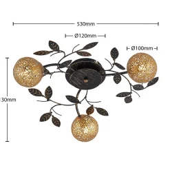 Lucande kattovalaisin Evory, Ø 53 cm, 3-valo, musta/kulta, G9
