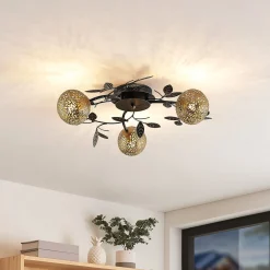 Lucande kattovalaisin Evory, Ø 53 cm, 3-valo, musta/kulta, G9