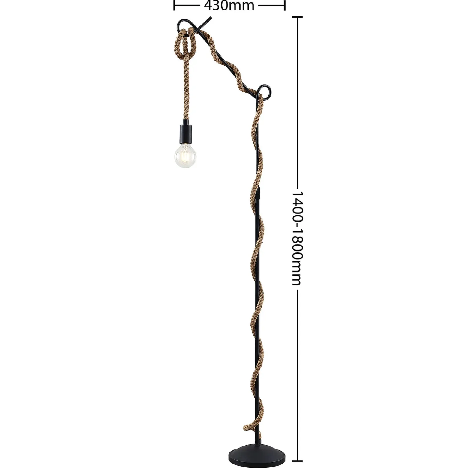 Lucande lattiavalaisin Ropina, korkeus 180 cm, musta, hamppuköysi