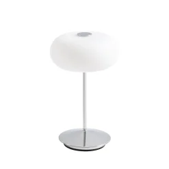 Lucande LED-akkukäyttöinen pöytävalaisin Anoria, kromi/valkoinen, lasi, IP44,