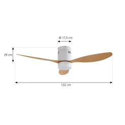 Lucande LED-kattotuuletin Kayu, valkoinen/puu, DC, 132 cm