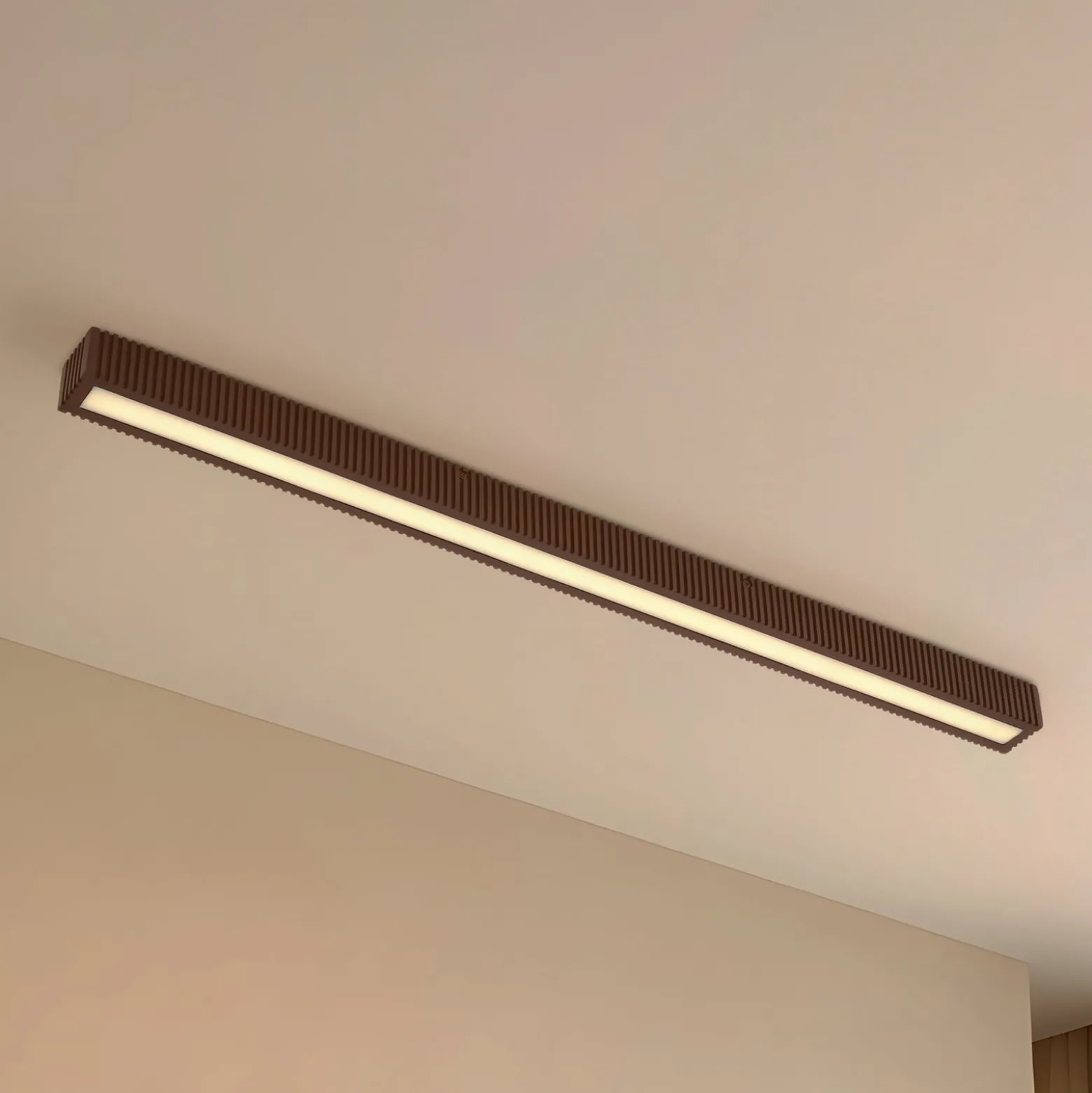Lucande LED-kattovalaisin Emara, tumma puu, tammi, himmennettävä