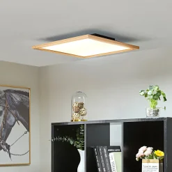 Lucande LED-kattovalaisin Joren, 52 cm, puu, CCT, kaukosäädin