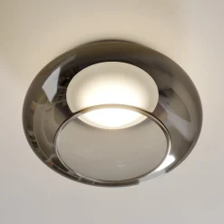 Lucande LED-kattovalaisin Mijo, Ø 43 cm, savunharmaa, lasi