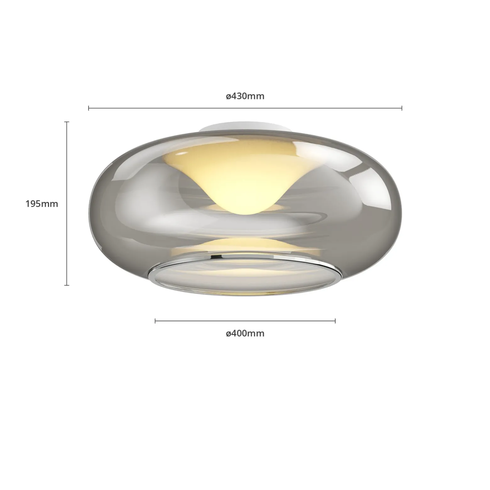 Lucande LED-kattovalaisin Mijo, Ø 43 cm, savunharmaa, lasi