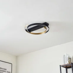 Lucande LED-kattovalaisin Natsuma, musta/kulta, metalli, Ø 50 cm