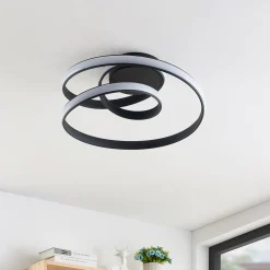 Lucande LED kattovalaisin Sakina, musta, metalli, Ø 48cm