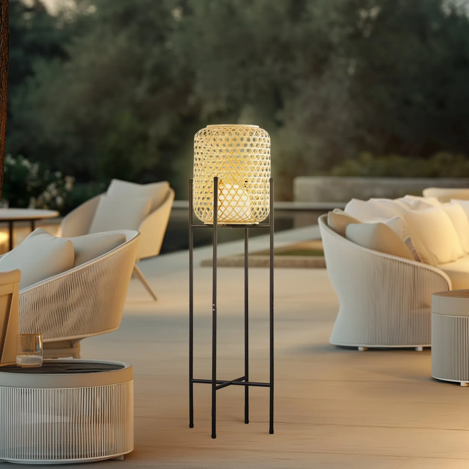 Lucande LED-lattiavalaisin Adebi, musta, bambu, Ø32.5cm
