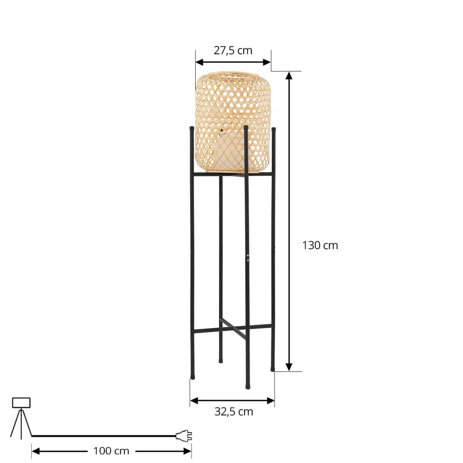 Lucande LED-lattiavalaisin Adebi, musta, bambu, Ø32.5cm