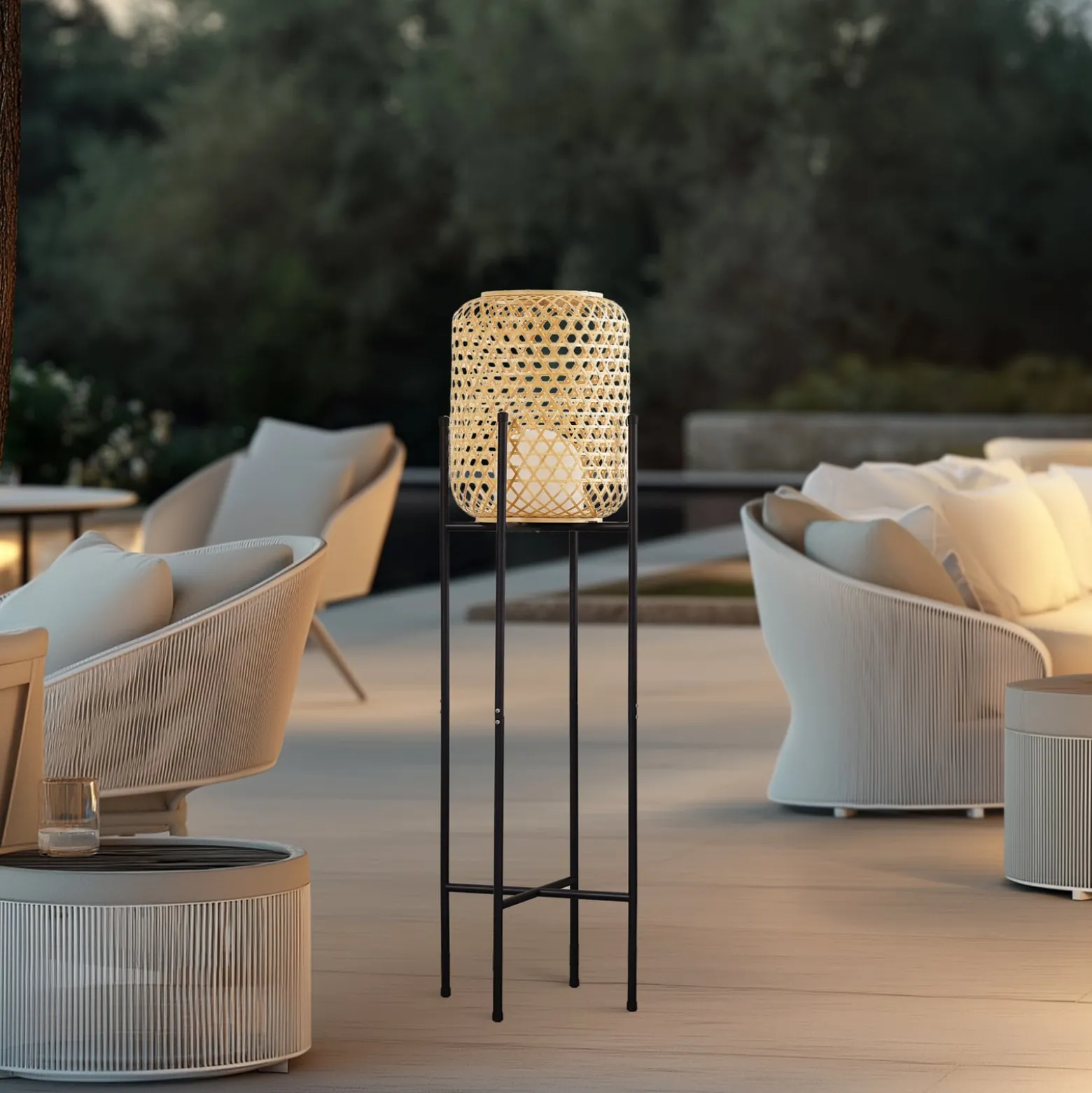 Lucande LED-lattiavalaisin Adebi, musta, bambu, Ø32.5cm