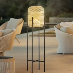Lucande LED-lattiavalaisin Adebi, musta, bambu, Ø32.5cm