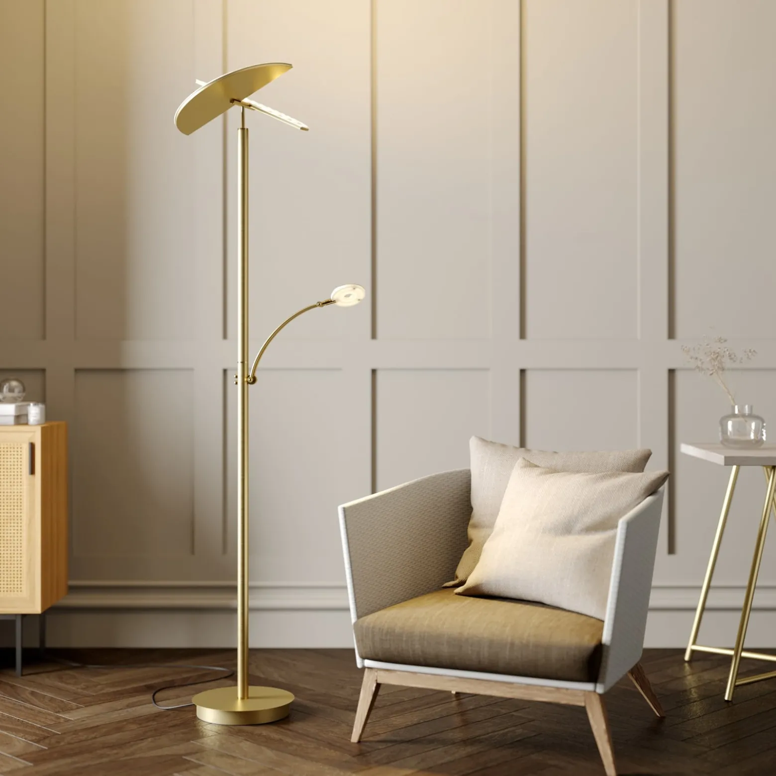 Lucande LED-lattiavalo Anniki, messinki, säädettävä, himmennettävä
