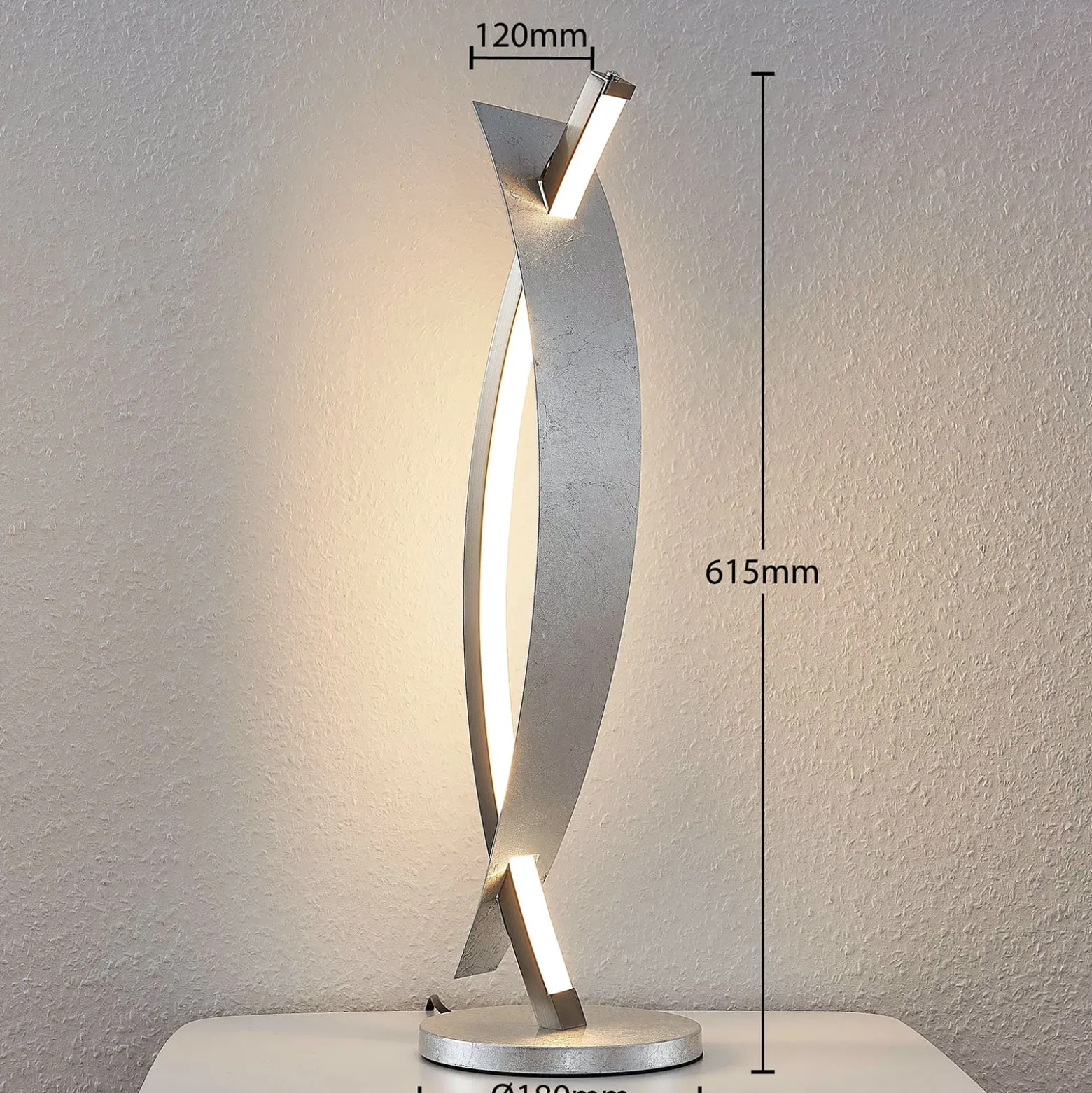 Lucande LED-pöytävalaisin Marija, hopeanvärinen, himmennettävä, 62 cm
