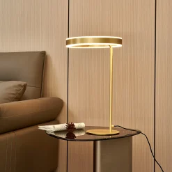Lucande LED-pöytävalaisin Yekta, messingin värinen, 59 cm, himmennettävä