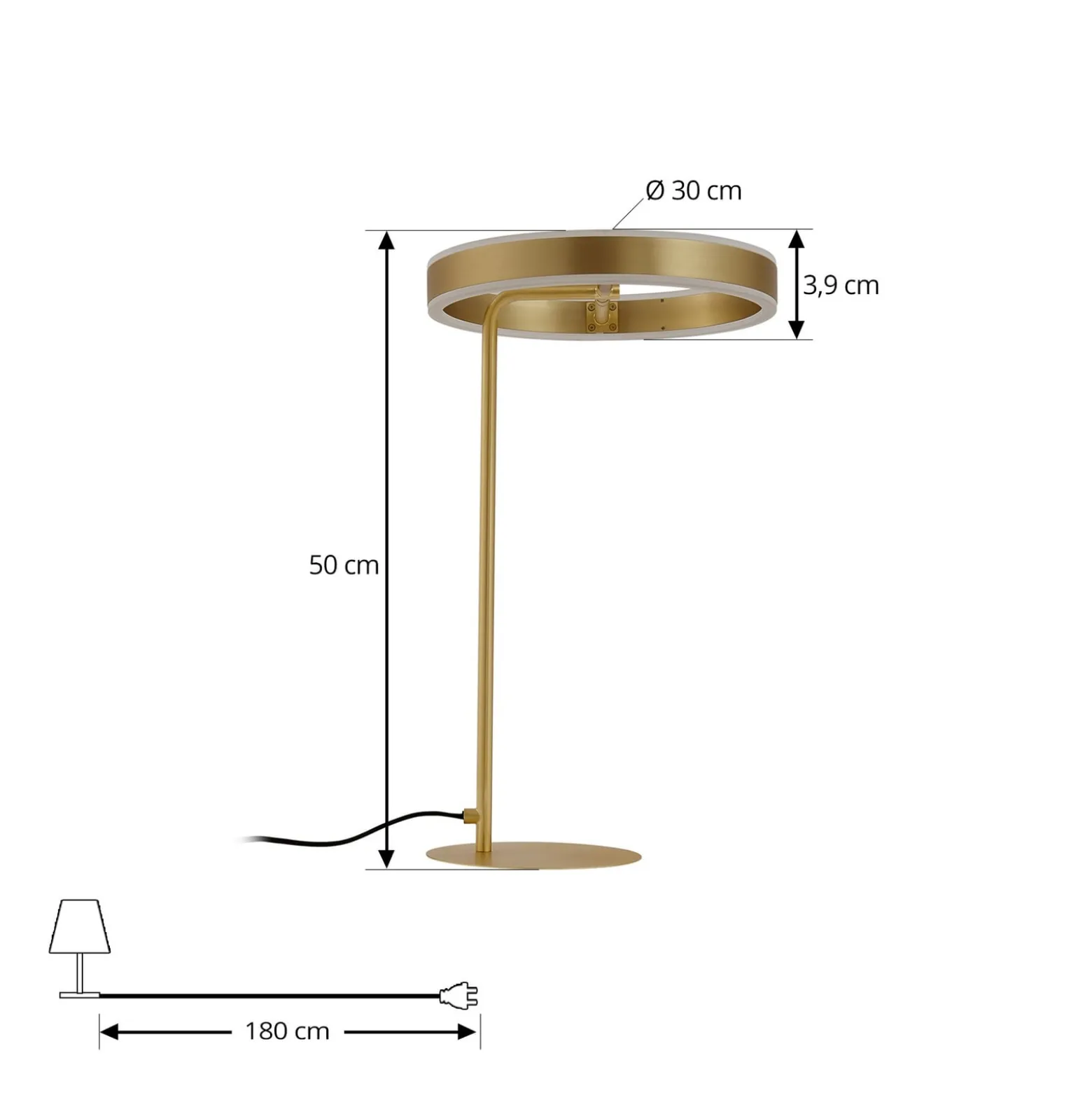 Lucande LED-pöytävalaisin Yekta, messingin värinen, 59 cm, himmennettävä