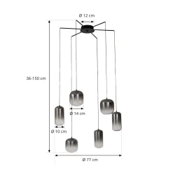 Lucande LED-riippuvalaisin Avelina, savunharmaa, 6-lamppuinen