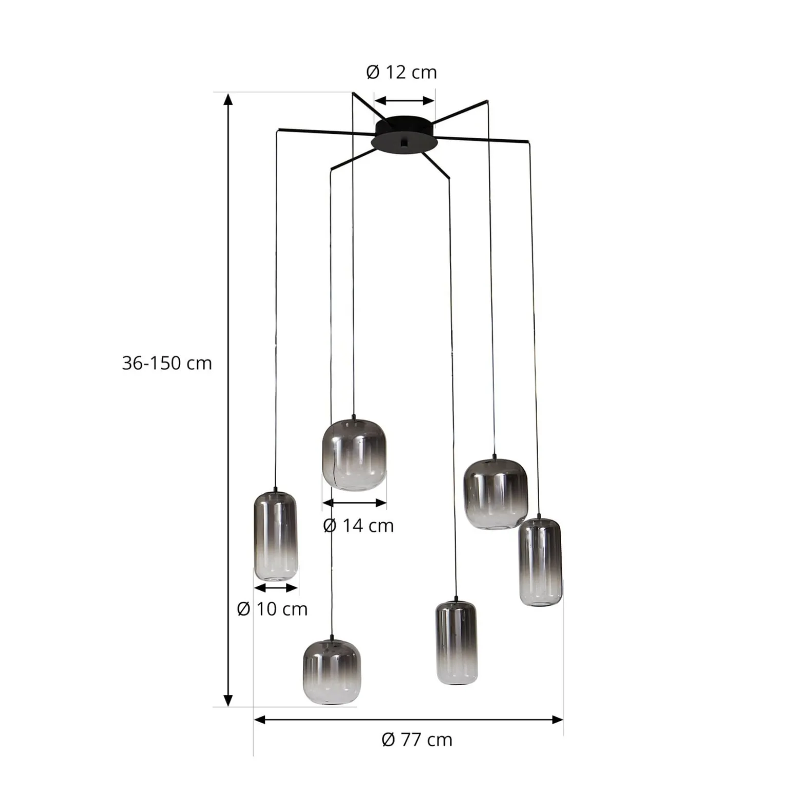 Lucande LED-riippuvalaisin Avelina, savunharmaa, 6-lamppuinen