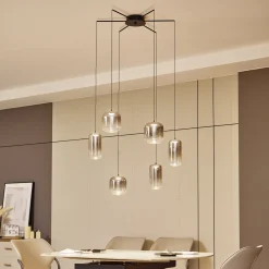 Lucande LED-riippuvalaisin Avelina, savunharmaa, 6-lamppuinen