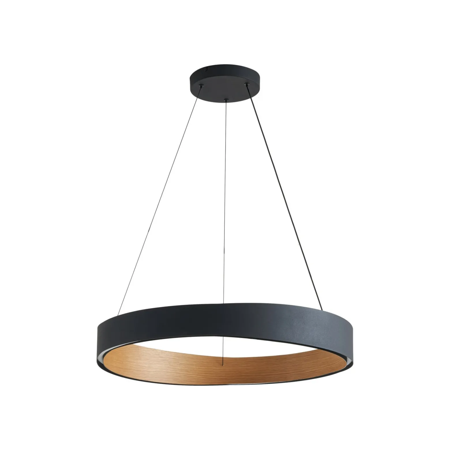 Lucande LED-riippuvalaisin Daelor, musta/puu, CCT, himmennettävä