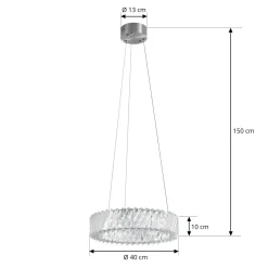Lucande LED-riippuvalaisin Glacis, kristalli, Ø 40 cm, kromi