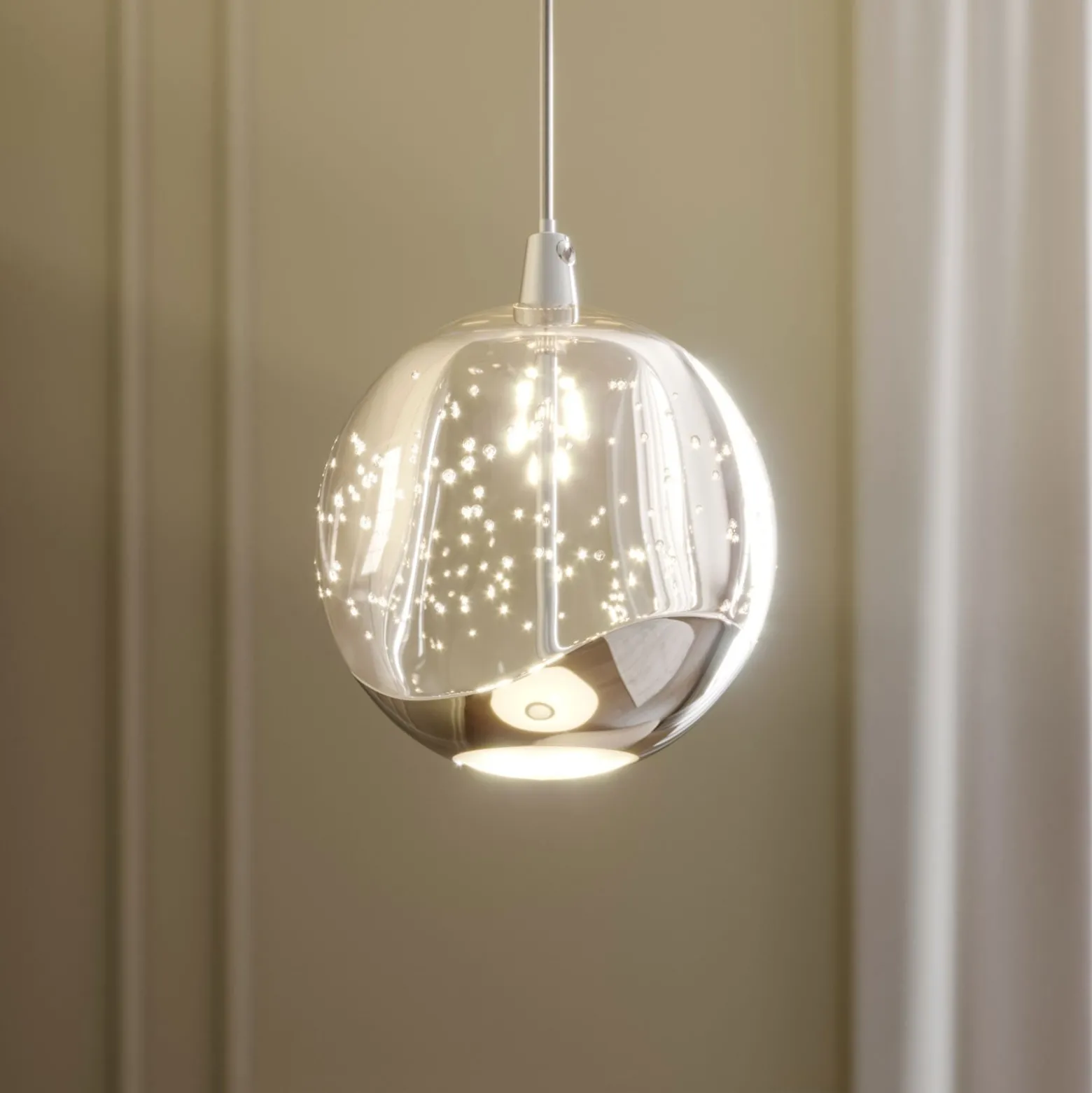 Lucande LED-riippuvalaisin Hayley, Ø 9 cm, krominvärinen, lasi