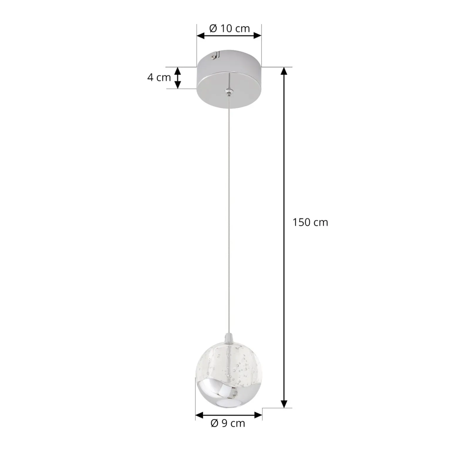 Lucande LED-riippuvalaisin Hayley, Ø 9 cm, krominvärinen, lasi