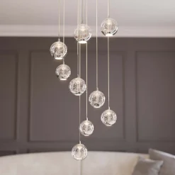 Lucande LED-riippuvalaisin Hayley, Ø 40 cm, 9-lamppuinen, kromi, lasi