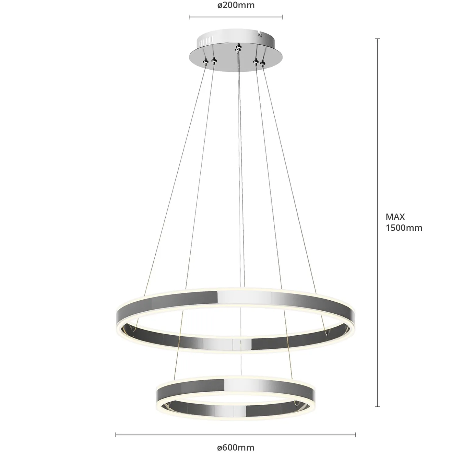 Lucande LED-riippuvalaisin Lyani, 60 cm, 2-valo, kromi, himmennettävä