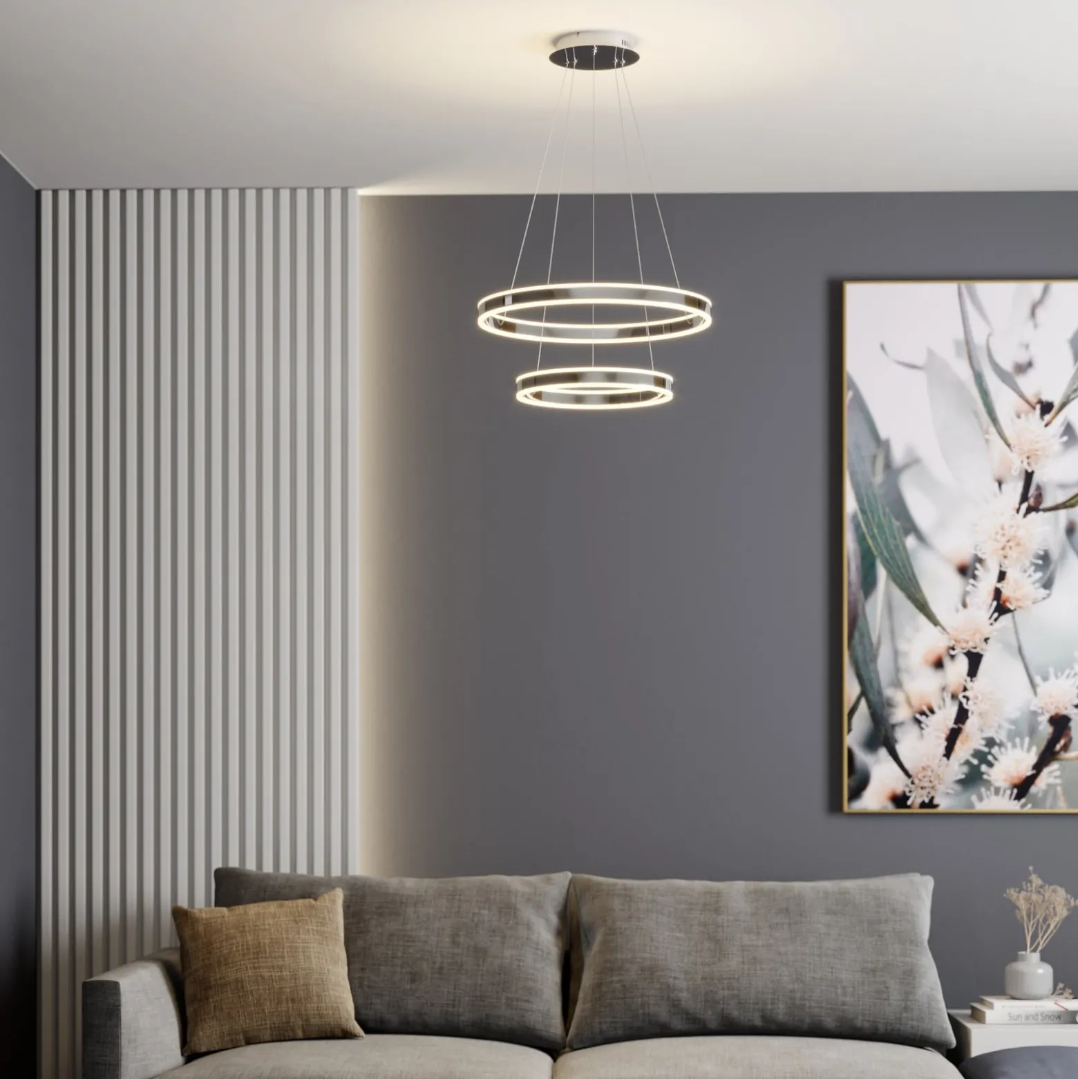 Lucande LED-riippuvalaisin Lyani, 60 cm, 2-valo, kromi, himmennettävä