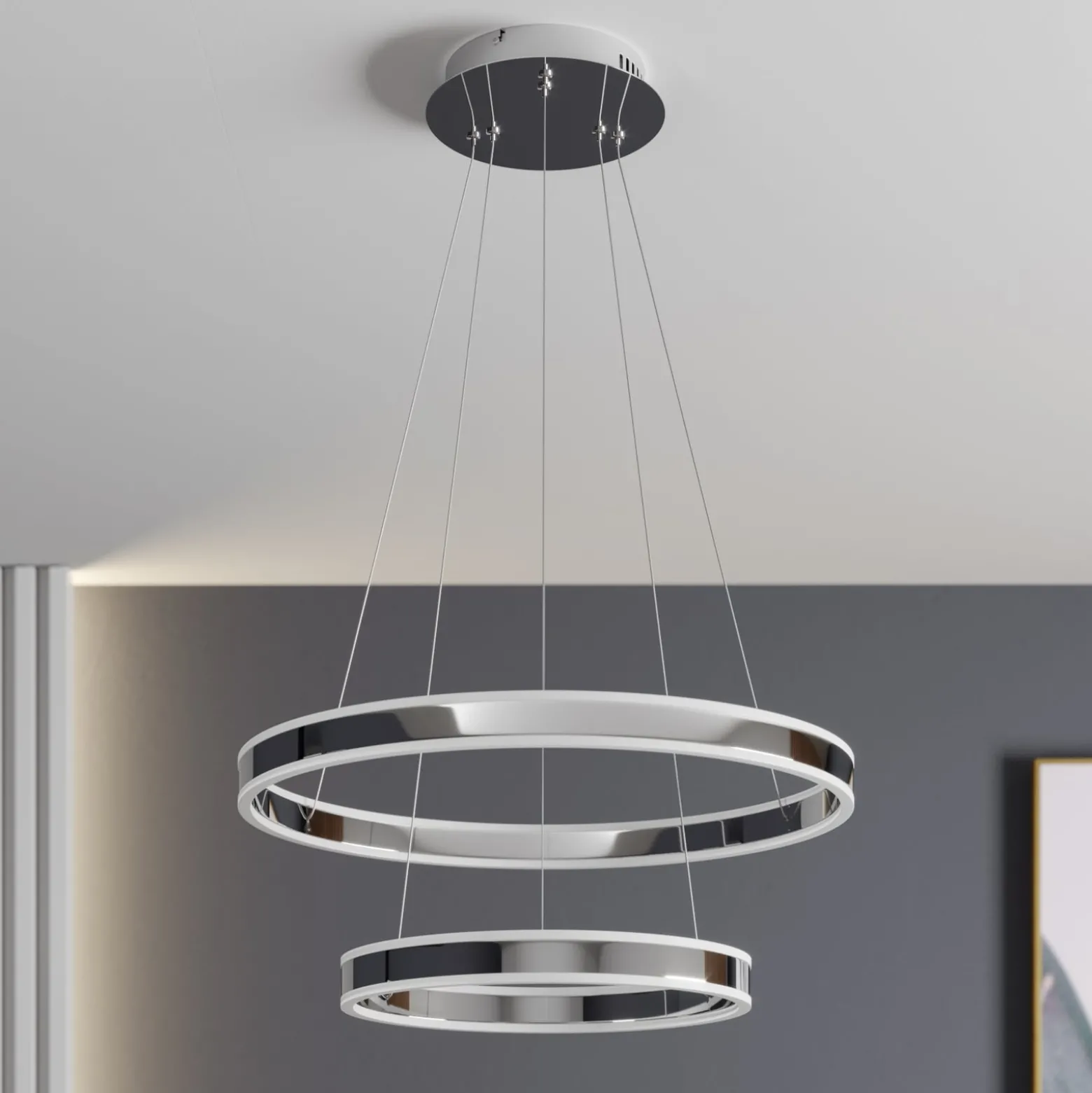 Lucande LED-riippuvalaisin Lyani, 60 cm, 2-valo, kromi, himmennettävä
