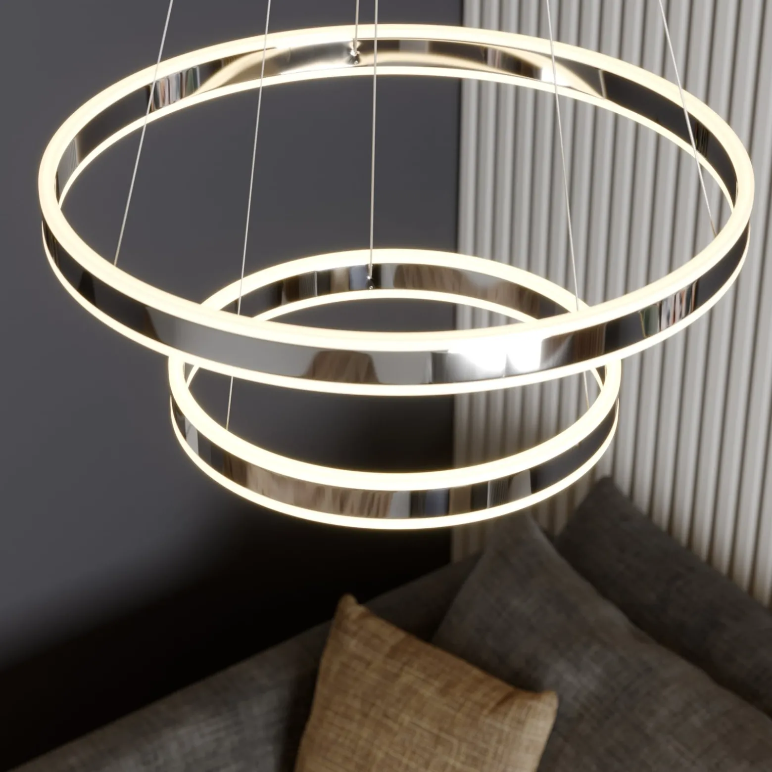 Lucande LED-riippuvalaisin Lyani, 60 cm, 2-valo, kromi, himmennettävä