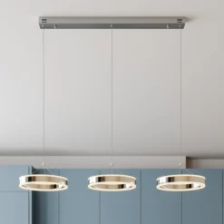 Lucande LED-riippuvalaisin Lyani, 115cm, 3-valo, kromi, himmennettävä