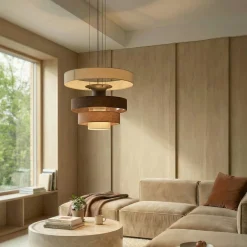 Lucande LED-riippuvalaisin Peldano, Ø50 cm ruskea/beige, step-dim