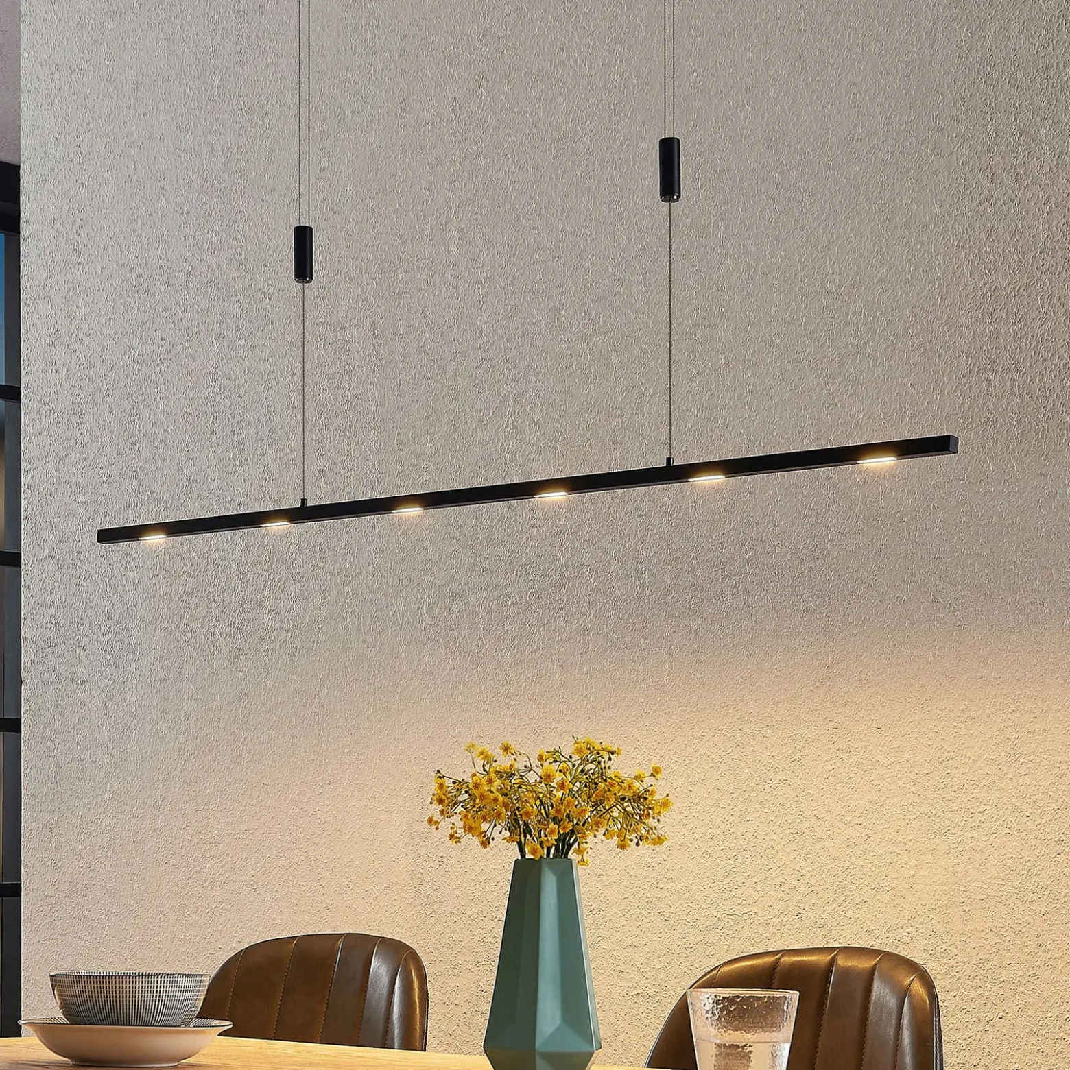 Lucande LED-riippuvalaisin Stakato, 120 cm, 6 valoa, himmennettävä