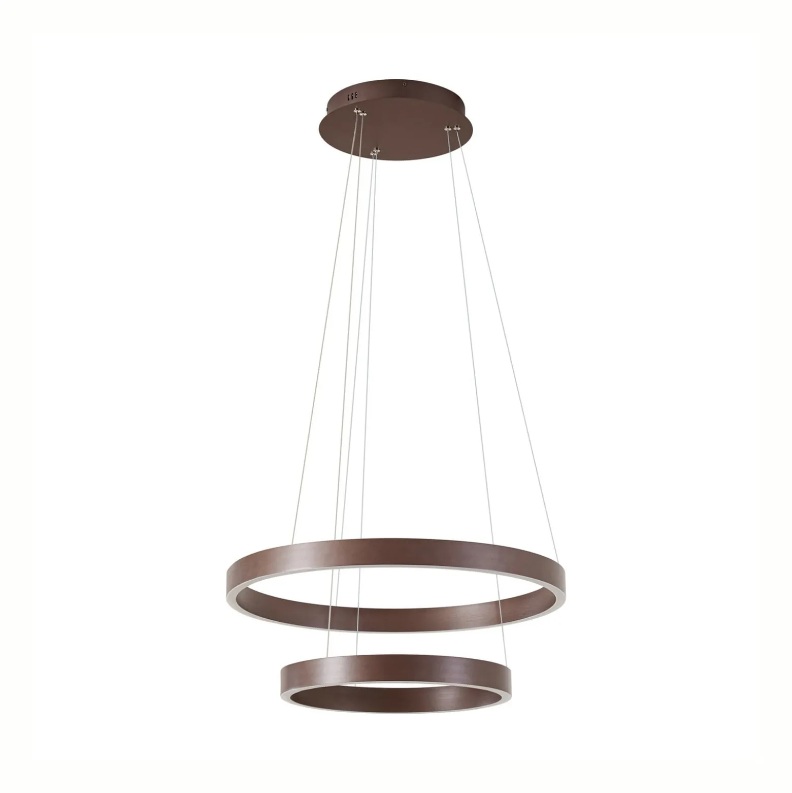 Lucande LED-riippuvalaisin Yonam, Ø 60 cm, 2-lamppuinen, ruskea, CCT