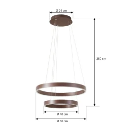 Lucande LED-riippuvalaisin Yonam, Ø 60 cm, 2-lamppuinen, ruskea, CCT