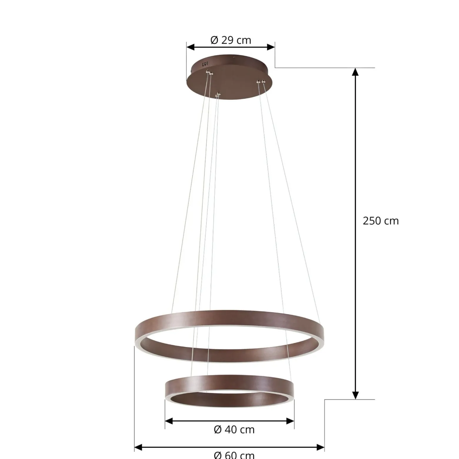 Lucande LED-riippuvalaisin Yonam, Ø 60 cm, 2-lamppuinen, ruskea, CCT