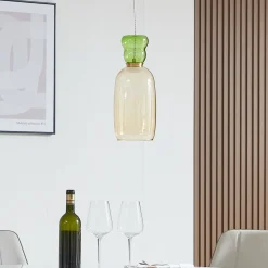 Lucande LED-ripustusvalaisin Fay, keltainen/vaaleanvihreä, lasi, Ø 15 cm