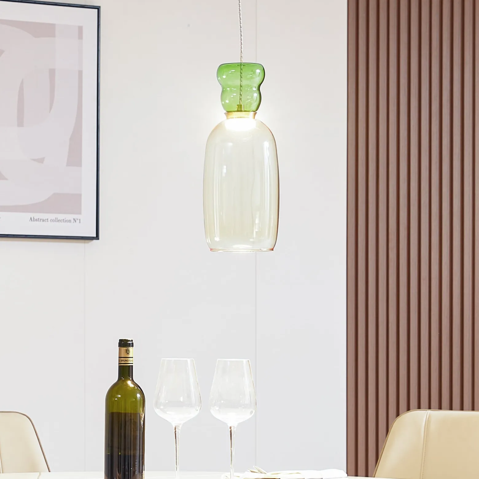 Lucande LED-ripustusvalaisin Fay, keltainen/vaaleanvihreä, lasi, Ø 15 cm