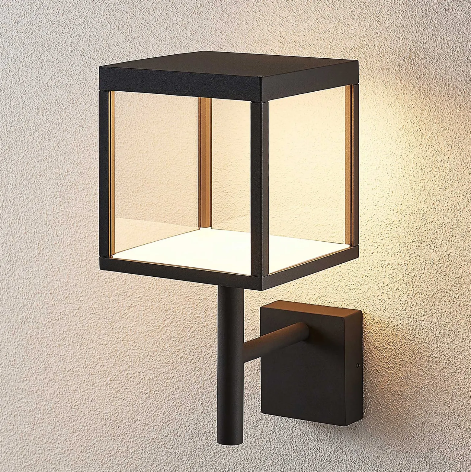 Lucande LED-seinävalaisin Cube, antrasiitti, lasi, 37cm, IP54