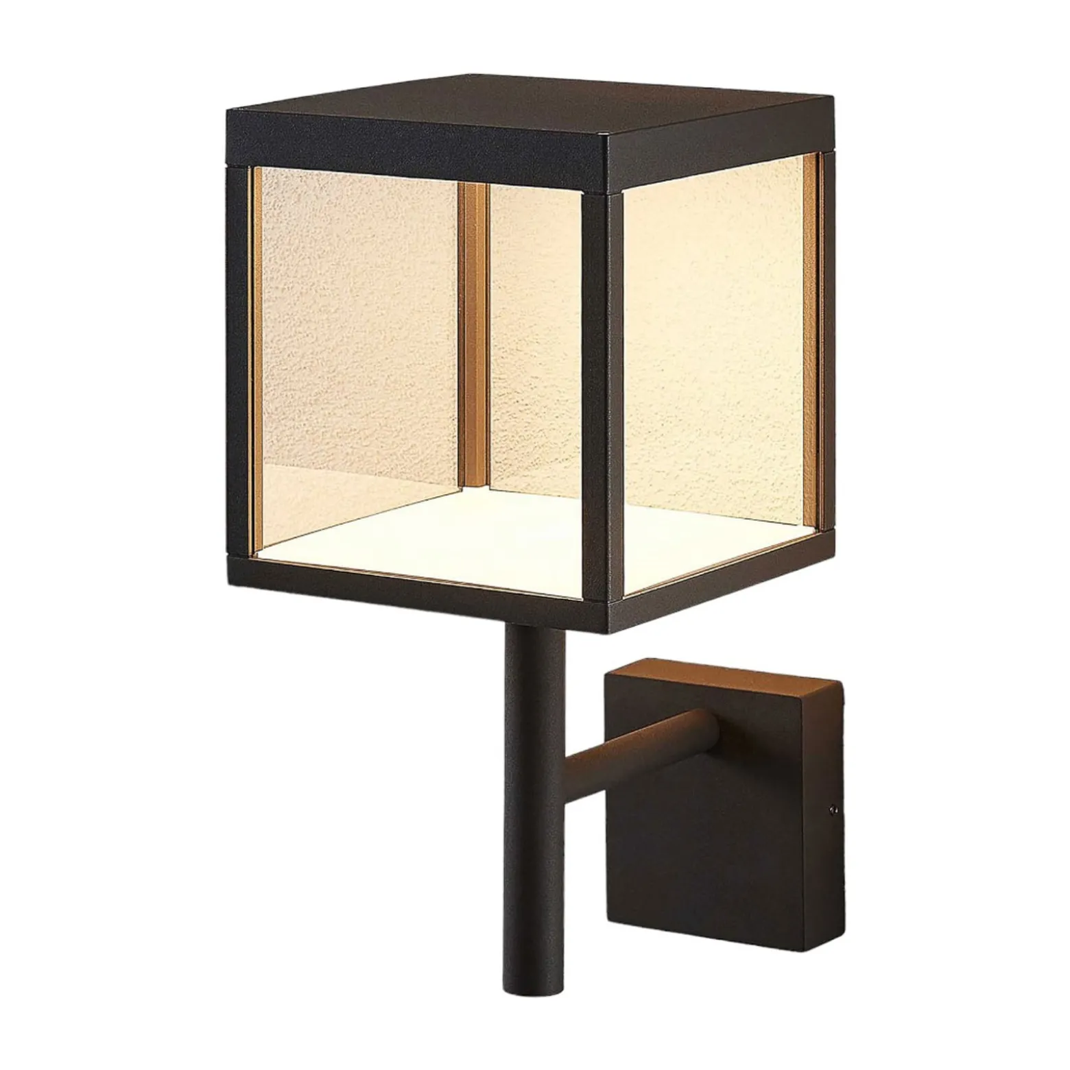 Lucande LED-seinävalaisin Cube, antrasiitti, lasi, 37cm, IP54