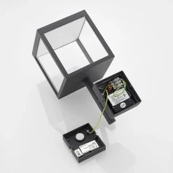 Lucande LED-seinävalaisin Cube, antrasiitti, lasi, 37cm, IP54