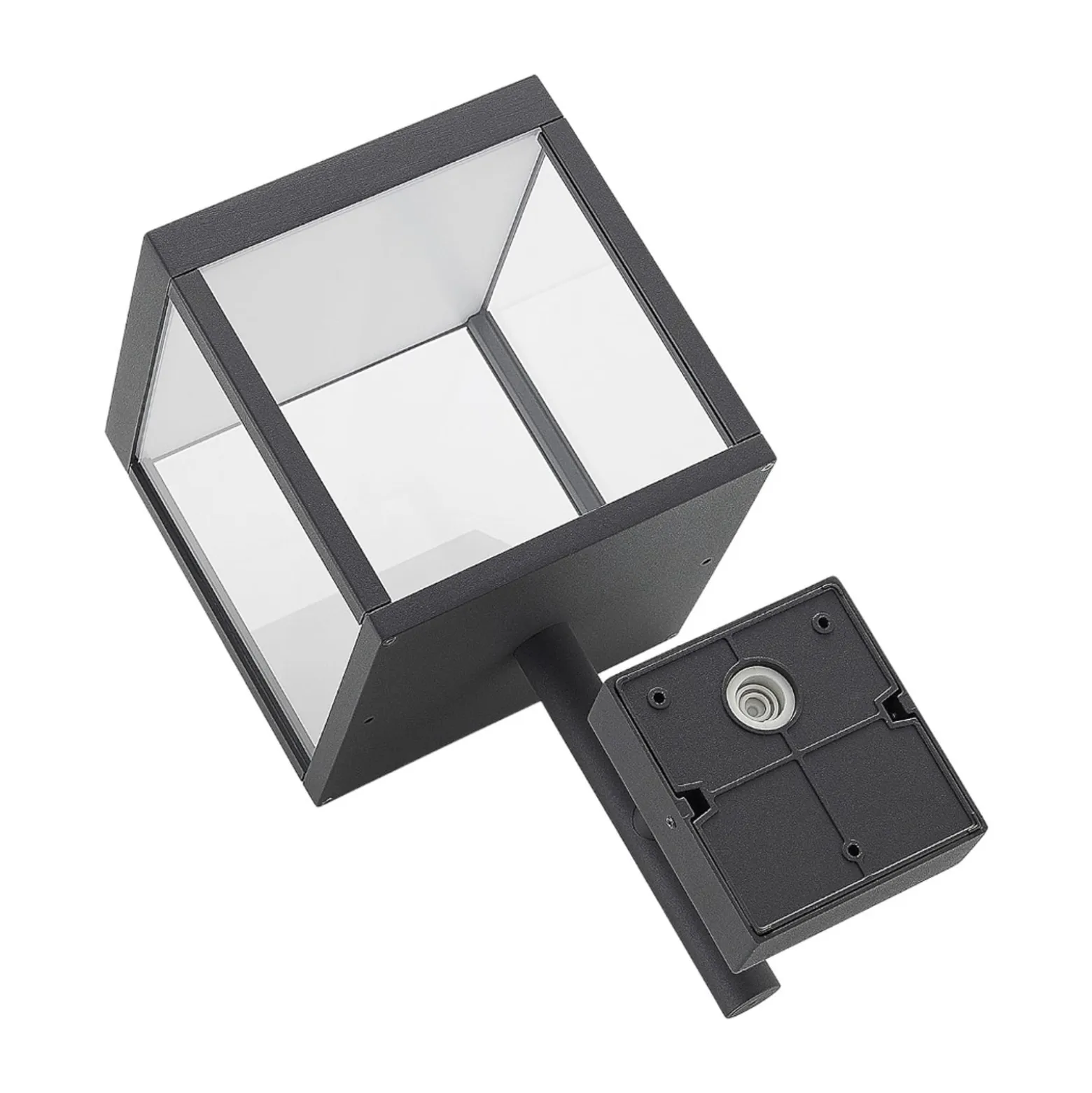 Lucande LED-seinävalaisin Cube, antrasiitti, lasi, 37cm, IP54