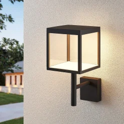 Lucande LED-seinävalaisin Cube, antrasiitti, lasi, 37cm, IP54