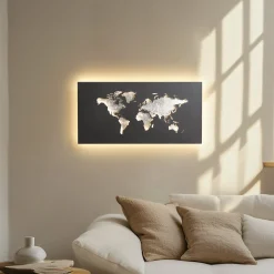 Lucande LED-seinävalaisin World, antrasiitti/hopea, 60 cm x 30 cm