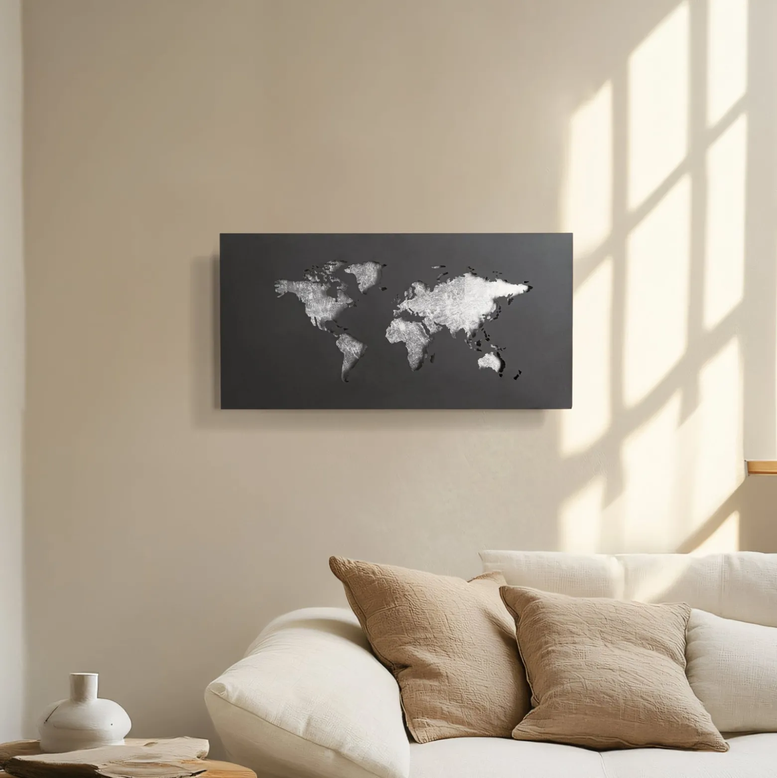 Lucande LED-seinävalaisin World, antrasiitti/hopea, 60 cm x 30 cm