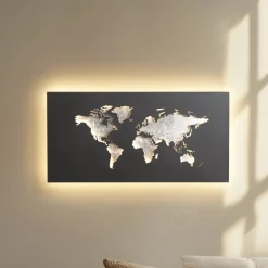 Lucande LED-seinävalaisin World, antrasiitti/hopea, 60 cm x 30 cm