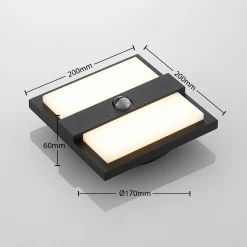 Lucande LED-ulkoseinävalaisin Gylfi, 20 cm, musta, anturi